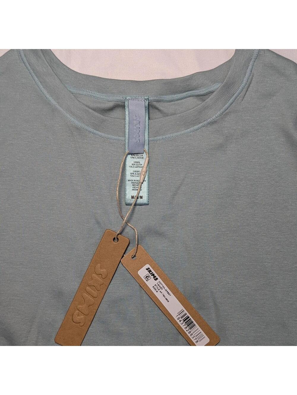 SKIMS Cotton Jersey T-Shirt Mineral Blue Women's M NWT Stretch Crew Neck Kim K - Picture 5 of 5